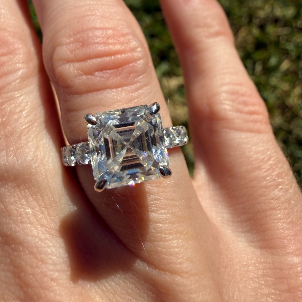 Platinum 950 2.5 carat asscher cut moissanite ring